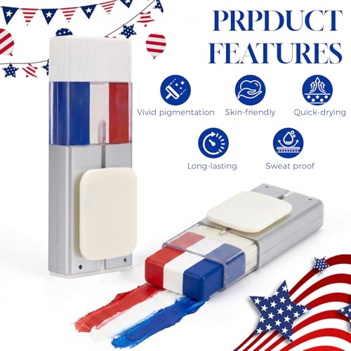 LYRADEW 3-in-1 Red White and Blue Face Paint Stick for 4th of July & Sports Events