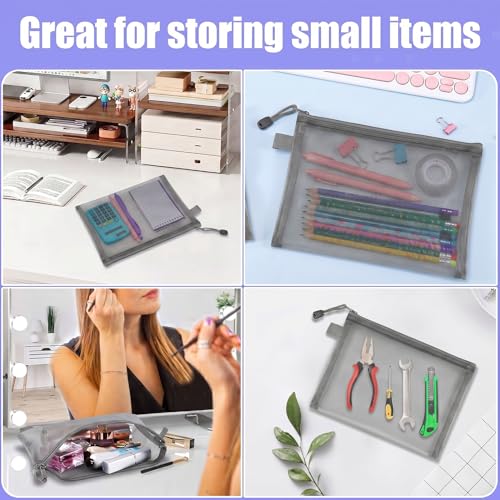 10 Pack Gray Nylon Mesh Zipper Pouches A5 - Durable Storage Bags