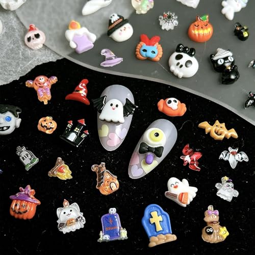 60Pcs Halloween Nail Charms - Cute Ghost & Pumpkin 3D Gems
