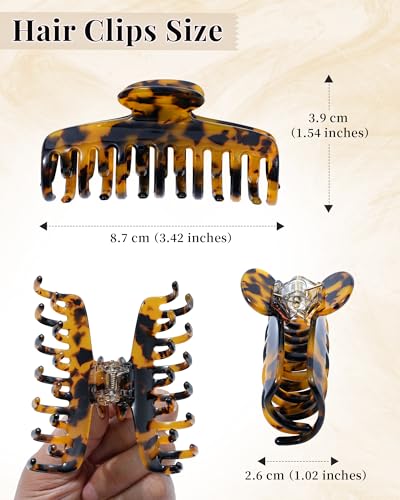 Mesovor Tortoise Coffee Double Row Teeth Hair Claw Clips for Thin Hair