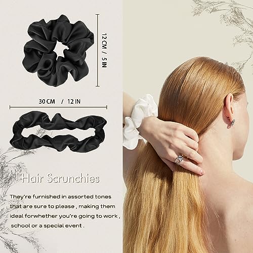 Helamvly 4 Pack Large White Silk Satin Scrunchies for Thick Hair - Handmade, Premium Quality