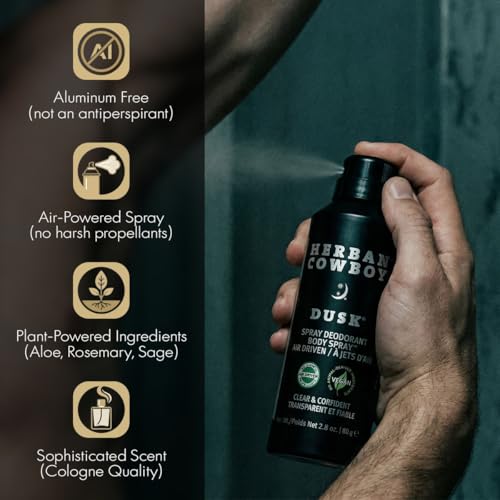 Herban Cowboy Dusk Body Spray Deodorant with Cedar, Lavender, Lime & Sandalwood - 2.8 oz Vegan, Cruelty-Free