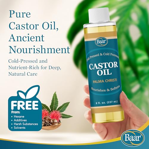 Baar Cold-Pressed Castor Oil 8 oz - Hexane Free for Skin & Hair