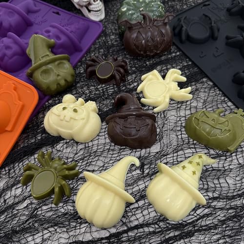 Halloween Silicone Molds - 3 Pack Pumpkin, Skull & Spider Designs