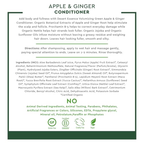 Desert Essence Green Apple & Ginger Volumizing Conditioner, 8 Fl Oz