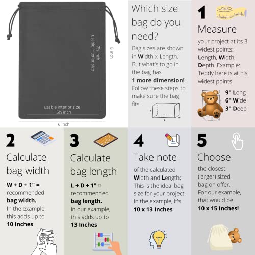 Small Black Cotton Drawstring Bags - 12 Pack (6 x 8 inch)