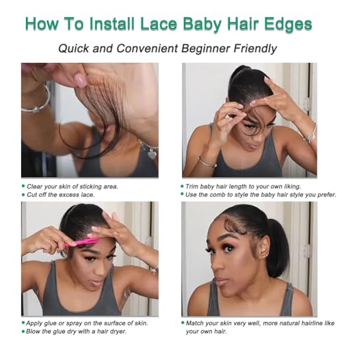 TRIPYGO HD Lace Baby Hair Edges Stripes - 2 Pcs V, Natural Black