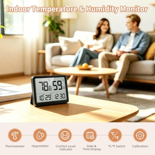 DOOMAY Digital Hygrometer and Temperature Monitor - 3.62" LCD, Manual Calibration, 10s Refresh, 3-Way Mount