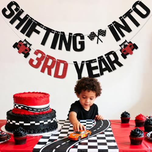 Shifting into 3rd Year Racing Car Birthday Banner Decoration