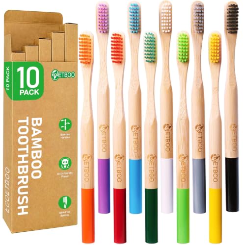 Eco-Friendly Bamboo Toothbrushes - 10 Pack with Soft Bristles