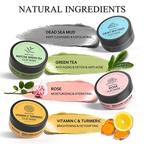 SHVYOG 4-Piece Clay Face Mask Set - Deep Cleansing & Pore Refining Kit