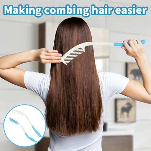 Long Reach Handled Comb and Hair Brush Set for Elderly and Disabled