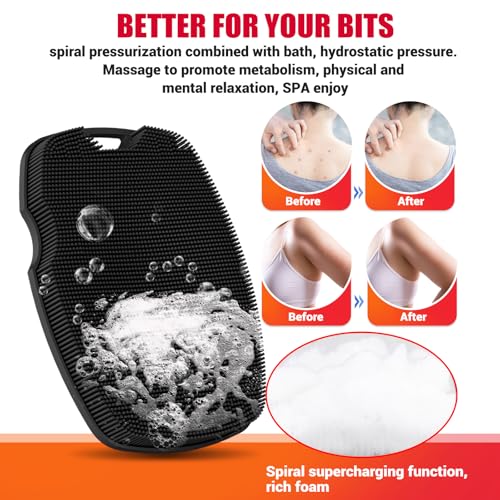 Canroom Silicone Body Scrubber - Zinc Infused-Highly Elastic Bristles Exfoliating Body Scrubber for Shower Body,Cellulite Reduction,Blood Circulation- Black