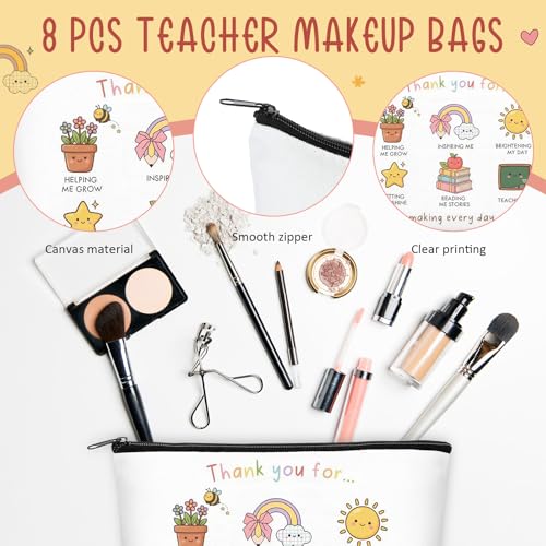 Thank You Teacher Gift Set - 8 Makeup Bags, Apple Bracelets & Cards
