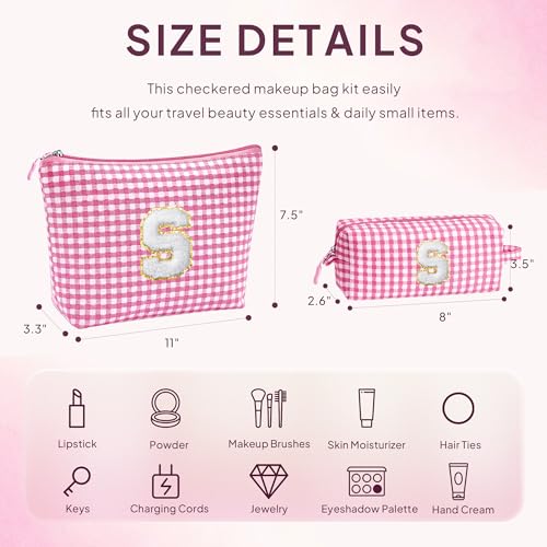 Personalized Pink Initial Makeup Bag Set for Women & Girls - YOOLIFE