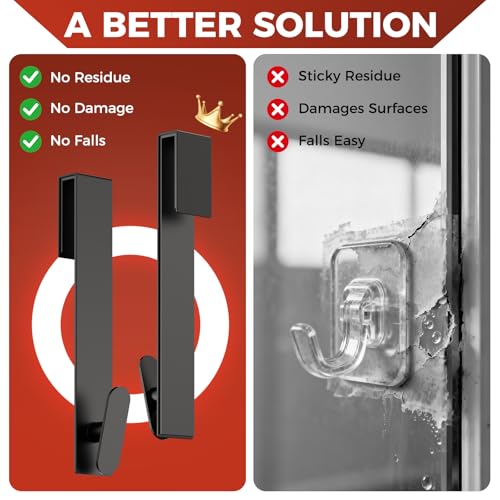 Heavy Duty Shower Door Hooks for Frameless Glass - 2 Pack