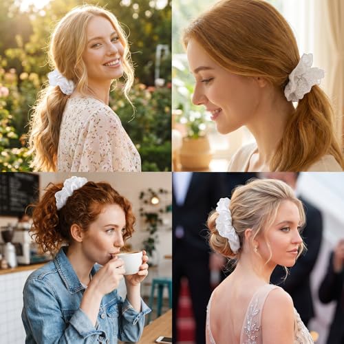 Oversized White Lace Scrunchie for Women - Elegant Hair Accessory