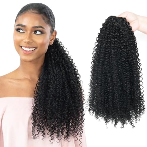 GOTEFERBE 18 Inch Kinky Curly Drawstring Ponytail Afro Hair Extension #1B