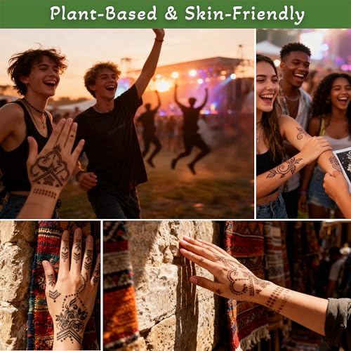 191 Pcs Temporary Tattoo Stencils Kit with 6 Tattoo Cones (2 Black, 2 Brown, 2 Dark Red), White Tattoo Outline Pen, Cotton Swabs & Towel | Perfect for Adults, Teens, Beginners, Family Fun & Parties