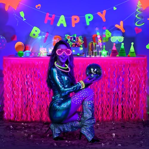 Glow in The Dark Neon Table Skirts - 2 Pack Fluorescent Fuchsia
