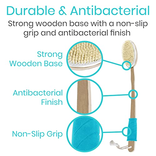 Vive Light Wood Back Scrubber for Shower - Long Handle Dry Body Brush