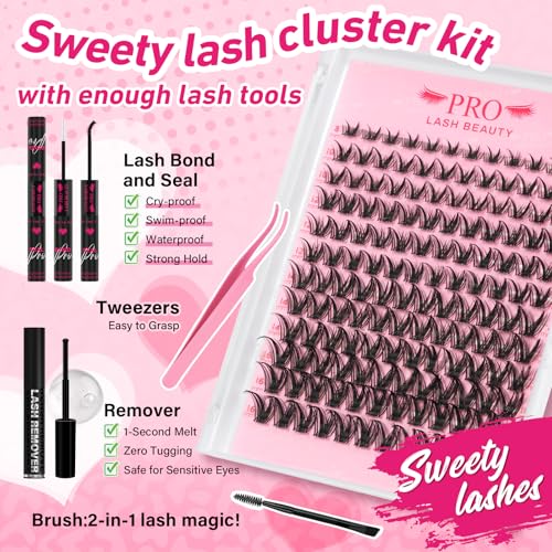 PRO LASHBEAUTY Sweety Lash Clusters Kit - 8-16mm, Waterproof & Reusable