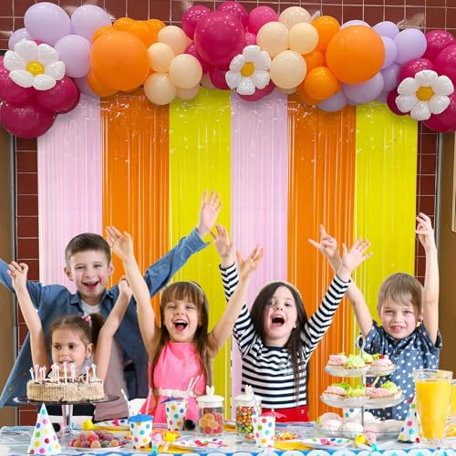 Groovy Foil Fringe Curtains Backdrop - 2 Pack, 3.28x6.56 Ft Tinsel Streamers for Hippie Party Decor