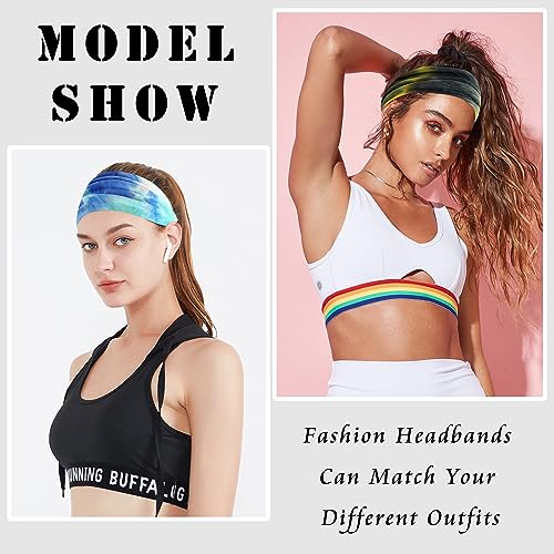 FULZTEY Style 71 Boho Tie Dye Headbands for Women, 6-Pack Yoga & Workout Hair Accessories