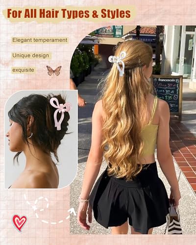 Molans 3pcs Bow Hair Clips for Women - White/Pink/Purple, Cute Thick Hair Claw Accessories