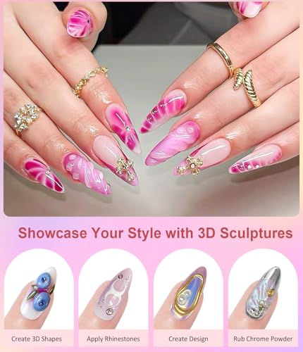 3D Nail Gel Kit with Chrome Powder & Molding Glue - Long Lasting Nail Art Set