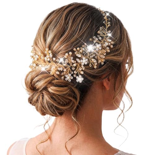 Gold Rhinestone Bridal Hair Vine Headband Wedding Accessories for Brides & Women