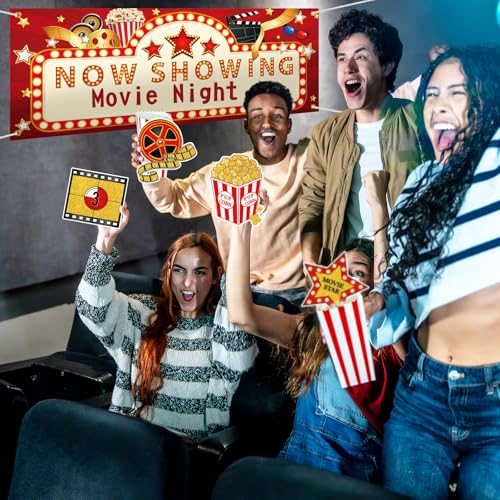 Movie Night Party Decorations Set with Now Showing Banner & Cutouts