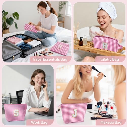 Personalized Pink Initial Makeup Bag Set for Women & Girls - YOOLIFE