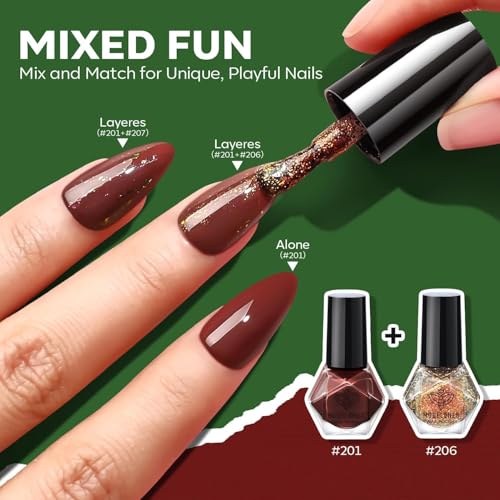 modelones Christmas Nail Polish Set 6 Colors, Red Green Pink Orange