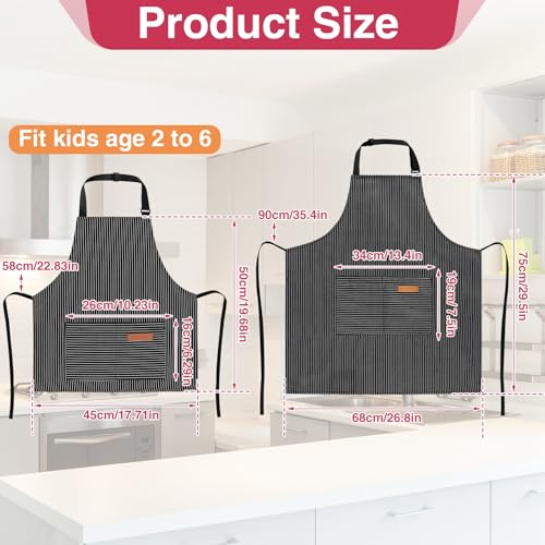 4 Pack Matching Parent and Child Striped Aprons Set