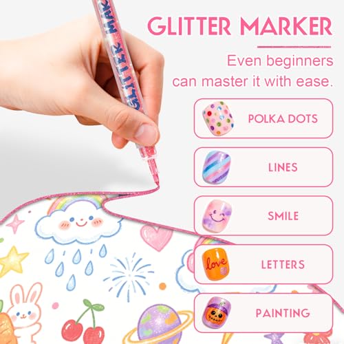 Topcent SET A Glitter Nail Art Pens Set - 12 Colors for DIY 3D Gel Nail Design