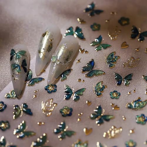 Jeillmone 2 Sheets 5D Embossed Butterfly Nail Stickers for Nail Art
