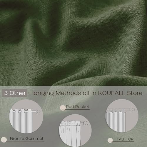 KOUFALL Olive Green Semi Sheer Linen Curtains - 45 Inch Length, Set of 2 Panels
