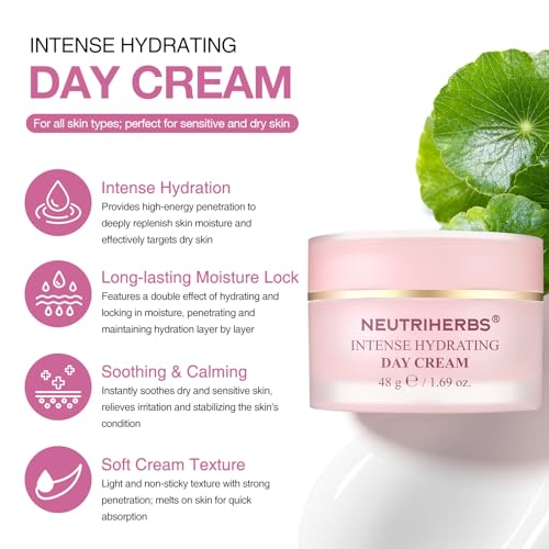 Neutriherbs Hydrating Day Cream with Hyaluronic Acid & Shea Butter - Lightweight Skin Moisturizer for Sensitive & Dry Skin 1.69oz
