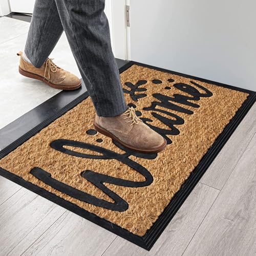 Funny Non-Slip Coconut Coir Doormat with Dog Paw Design - 30x17 Inch