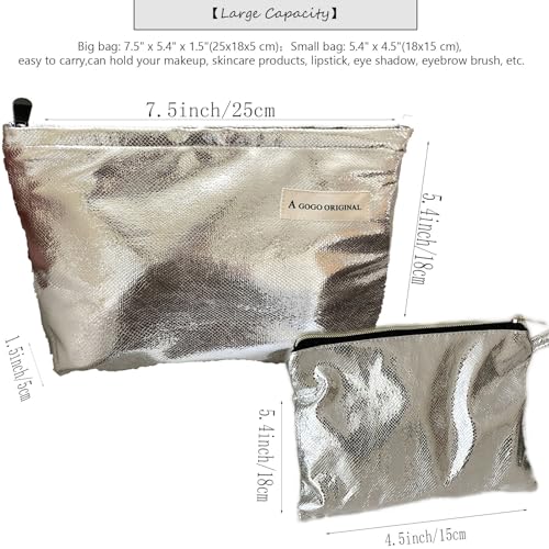 Large Capacity Silver Glitter Makeup Bag Set A1-Shiny Silver