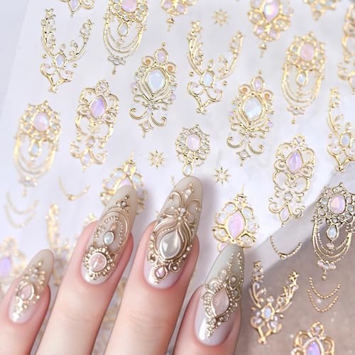 5D Gold Gemstone Nail Stickers for Elegant Nail Art Designs