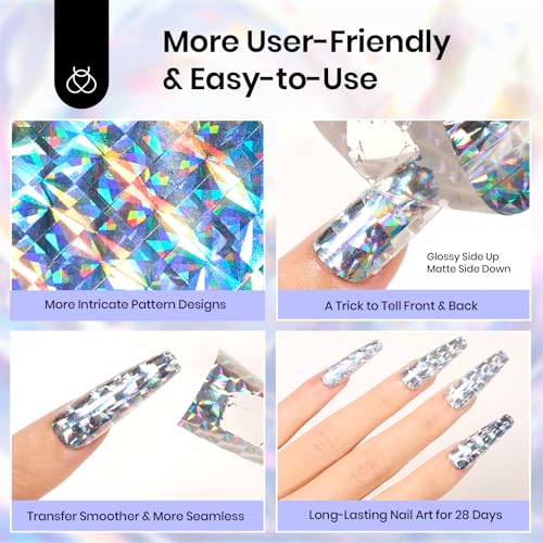 Beetles Nail Foil Art Kit - 20 Holographic Stickers & 2 Foil Glue Gels