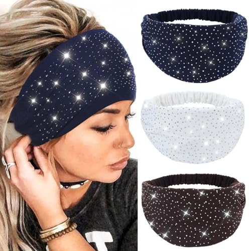 CAKURE Wide Rhinestone Headbands - Sparkly African Head Wraps, Set 1