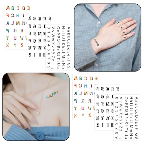 Gothic Print Colorful Alphabet Temporary Tattoos - 15 Sheets
