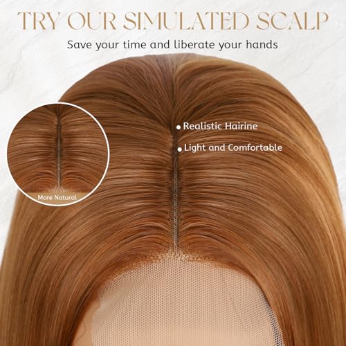 28 Inch Honey Blonde Straight Wig for Women - Heat Resistant Synthetic Lace Front