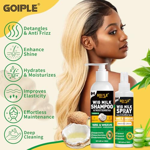 Goiple Synthetic & Human Wig Shampoo & Detangler Spray - Hydrating 2-in-1 Wig Care Kit