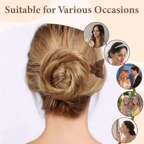CUBACO Vivid Butterfly Wooden Hair Sticks for Elegant Updos - Handmade French Twist Hair Pins for Long Thick Hair Women