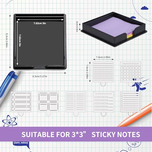 Besarme 3x3 Sticky Note Holder with 7 Stencils for Organized Notes