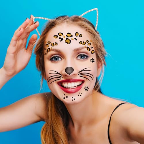 Kotbs Leopard Face Temporary Tattoos 7-Pack Waterproof Halloween Body Art